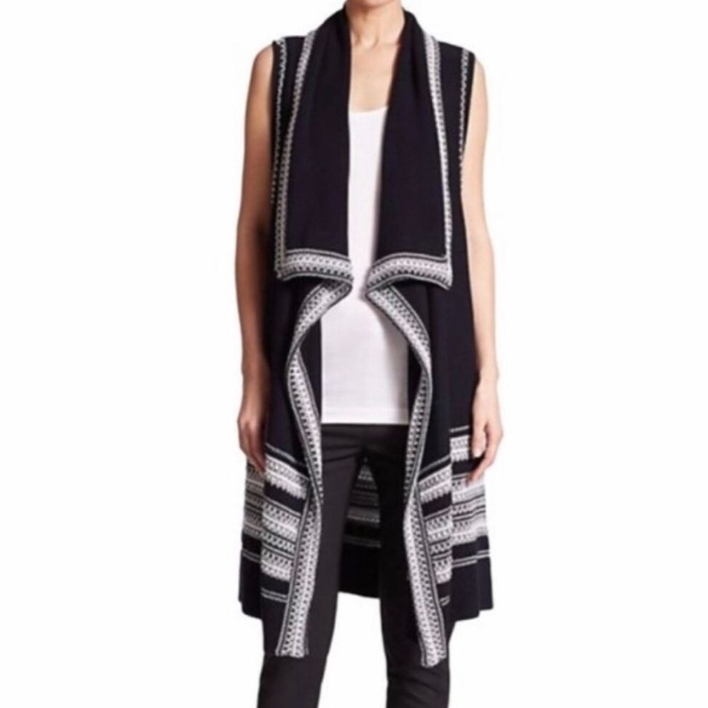 Vince Black and White Open‎ Front Sweater Vest Size XS